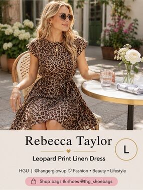 Rebecca Taylor 100% Linen Leopard Print Tie Waist Dress Size L